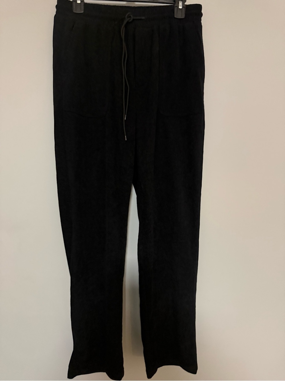 Women’s Black Straight Leg Corduroy Pants with Drawstring Waist